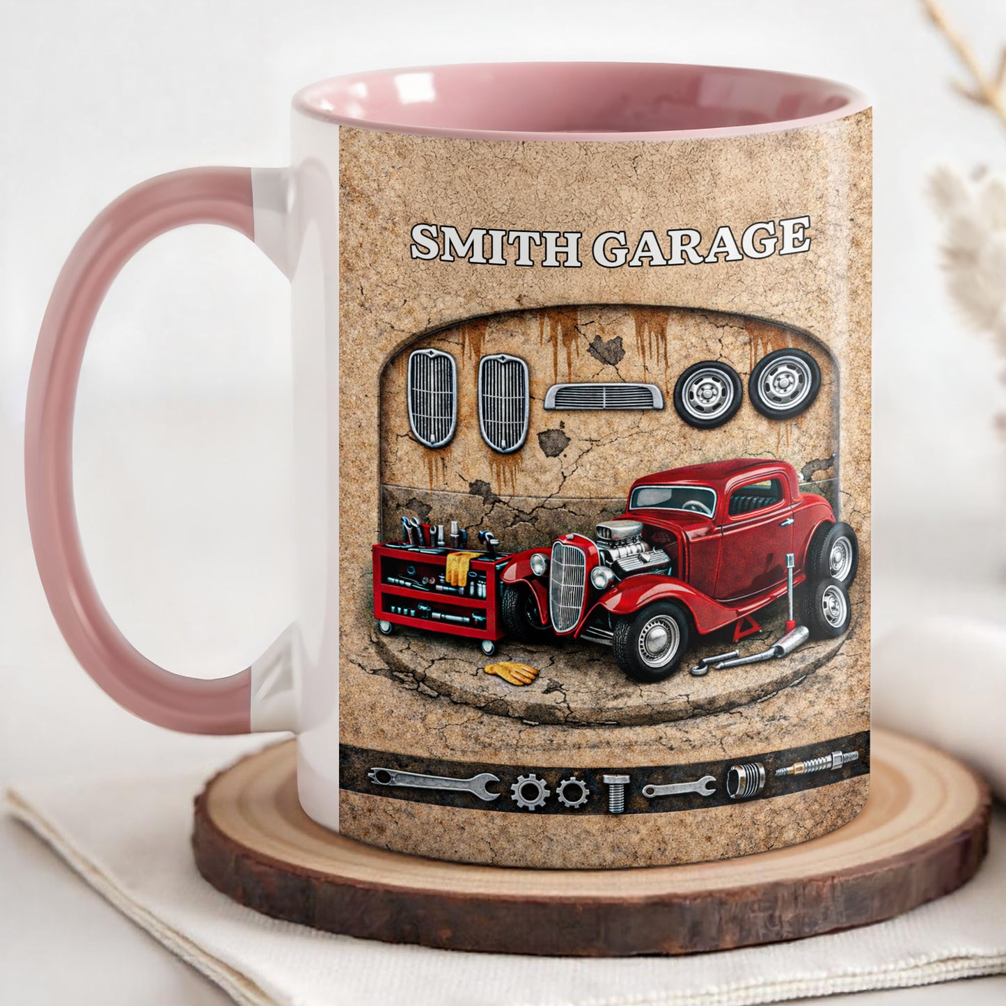 Garage Personalization With Vintage Classic Car And Tools