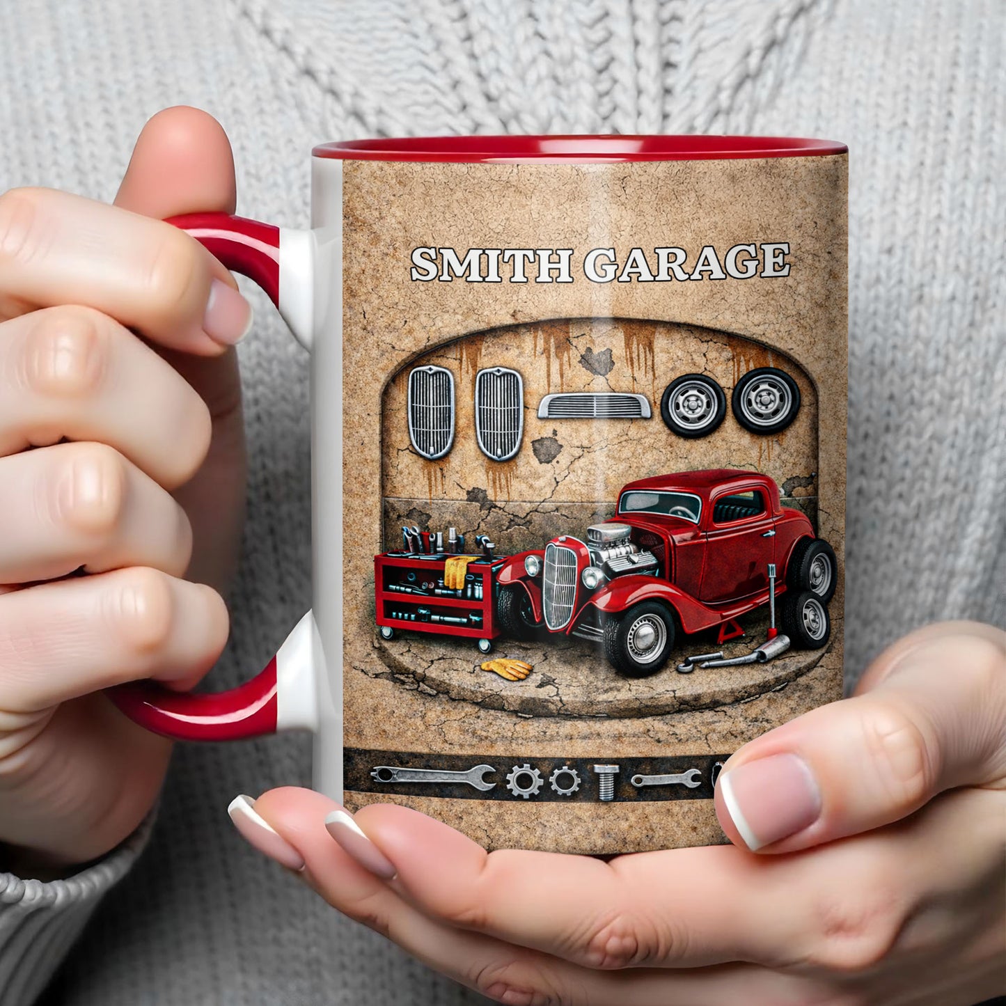 Garage Personalization With Vintage Classic Car And Tools