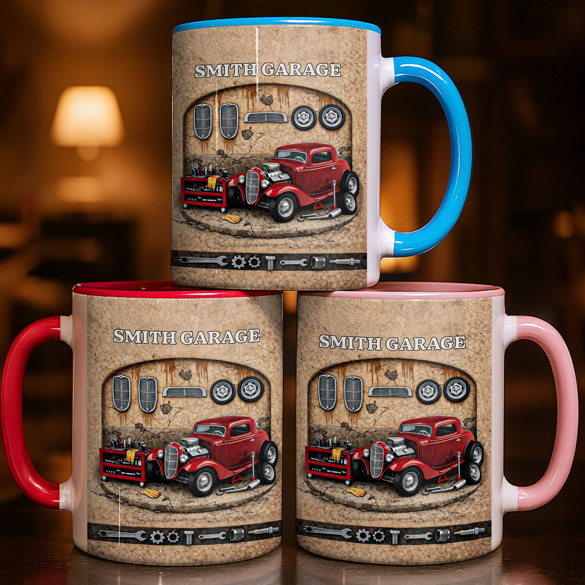 Garage Personalization With Vintage Classic Car And Tools