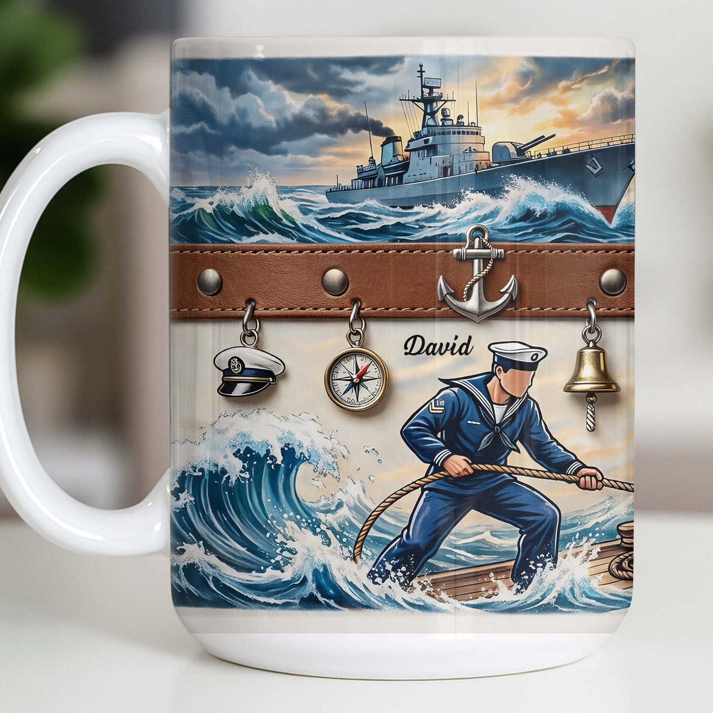 To My Courageous Sailor, Ship And Ocean Waves Design