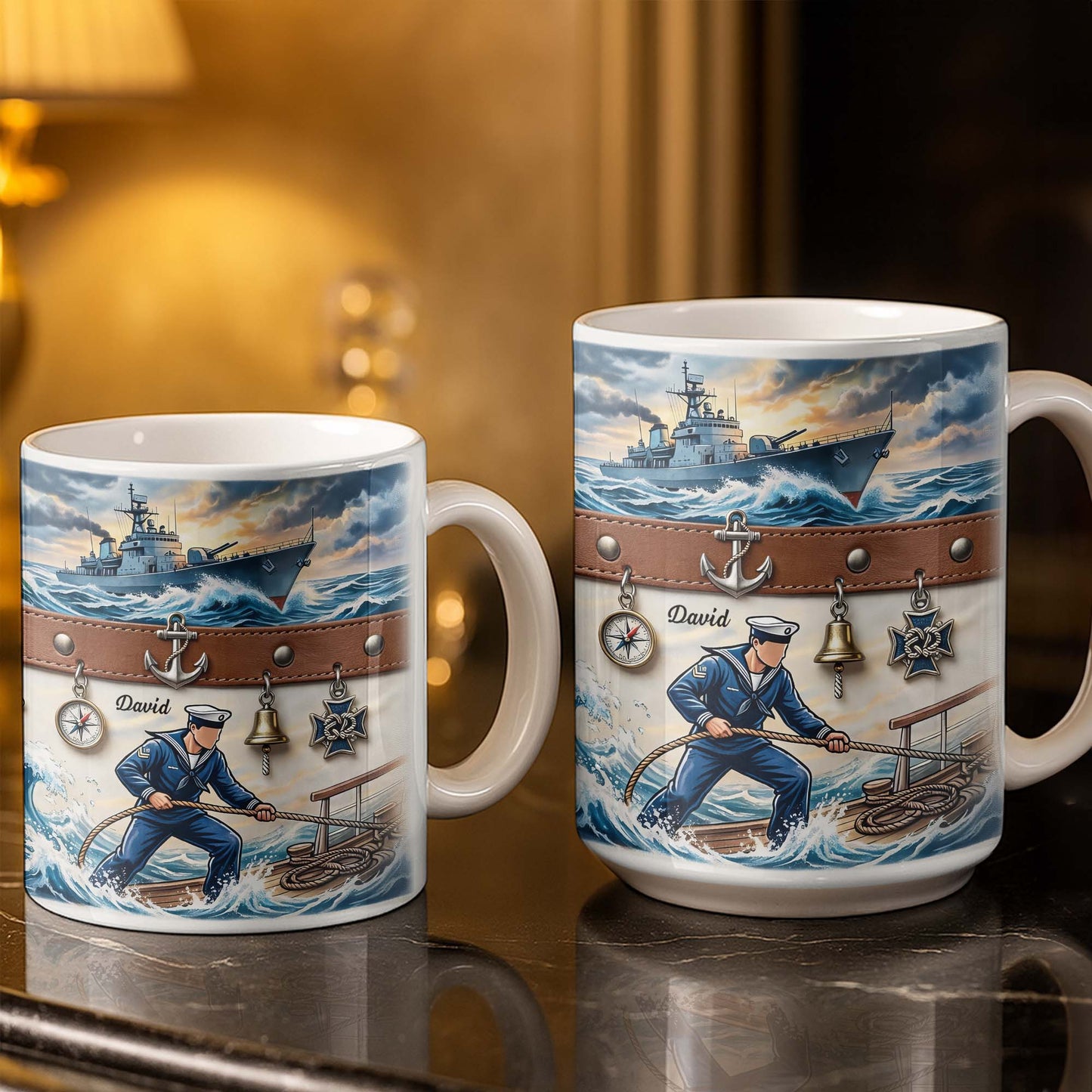 To My Courageous Sailor, Ship And Ocean Waves Design