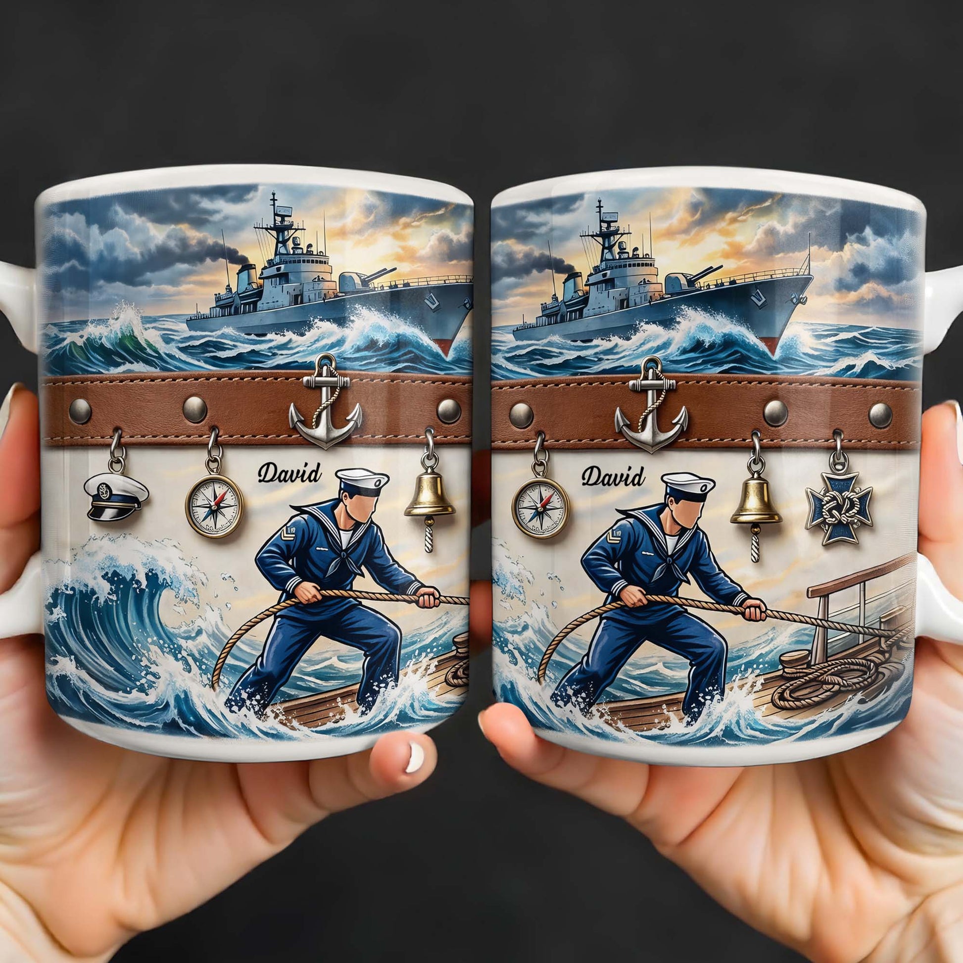 To My Courageous Sailor, Ship And Ocean Waves Design