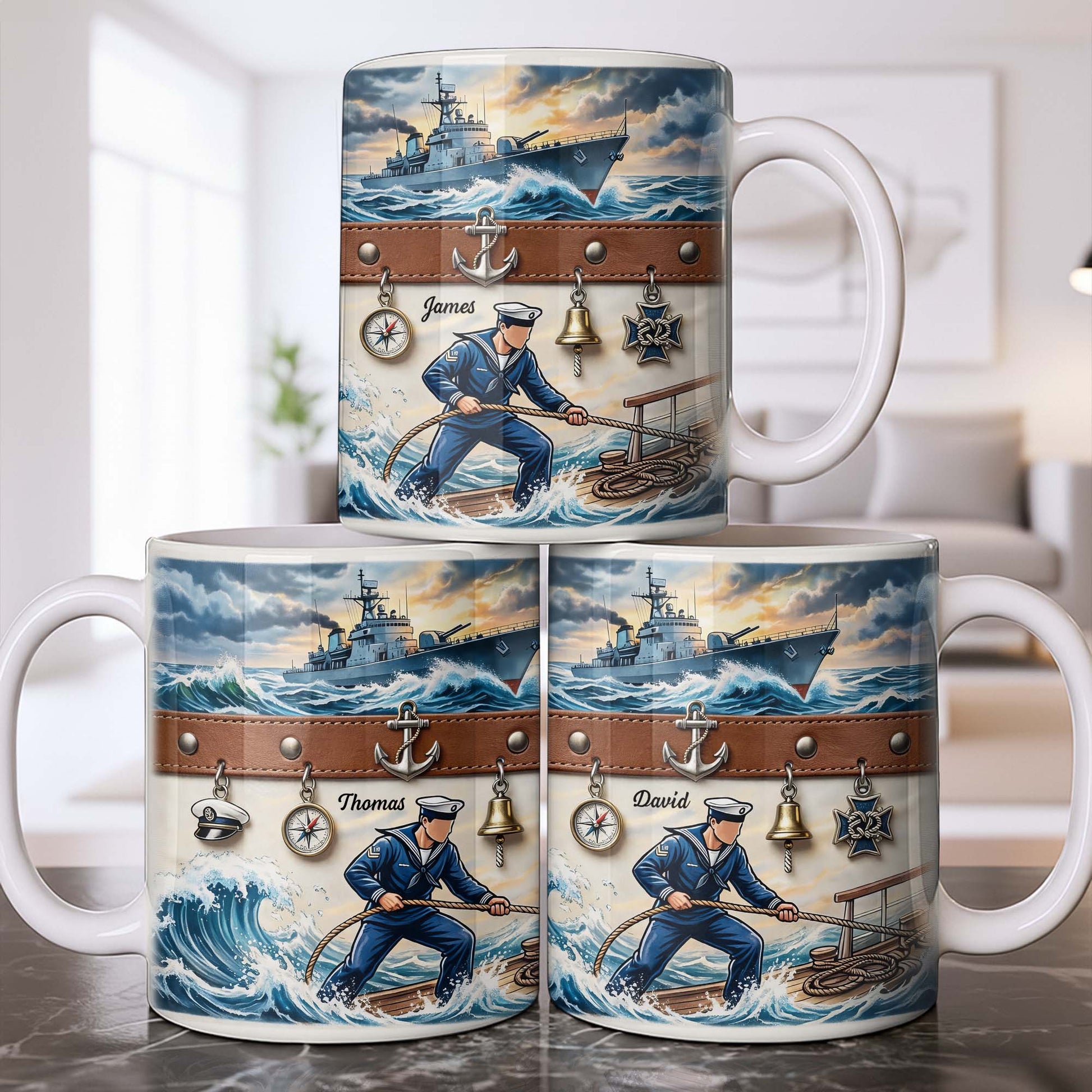 To My Courageous Sailor, Ship And Ocean Waves Design