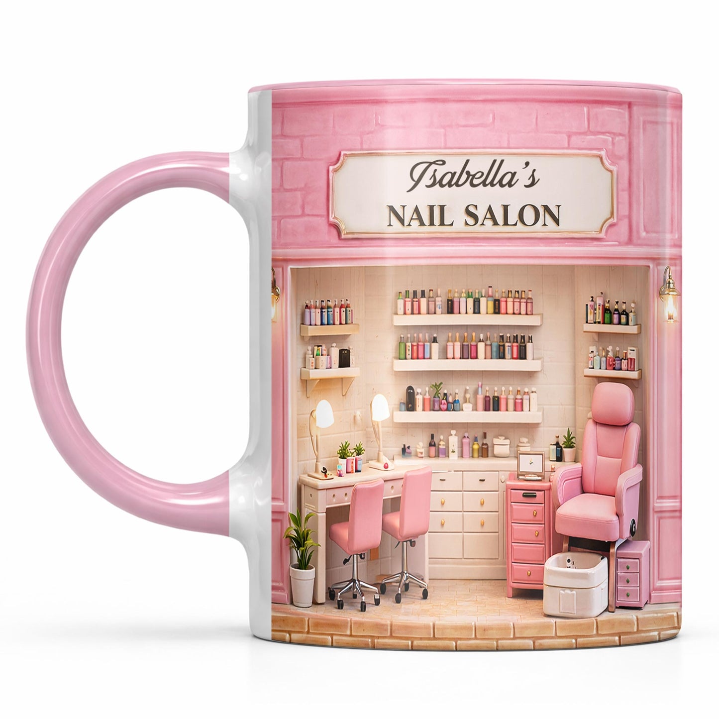 My Nail Salon With Pink Interior And Polish Bottles