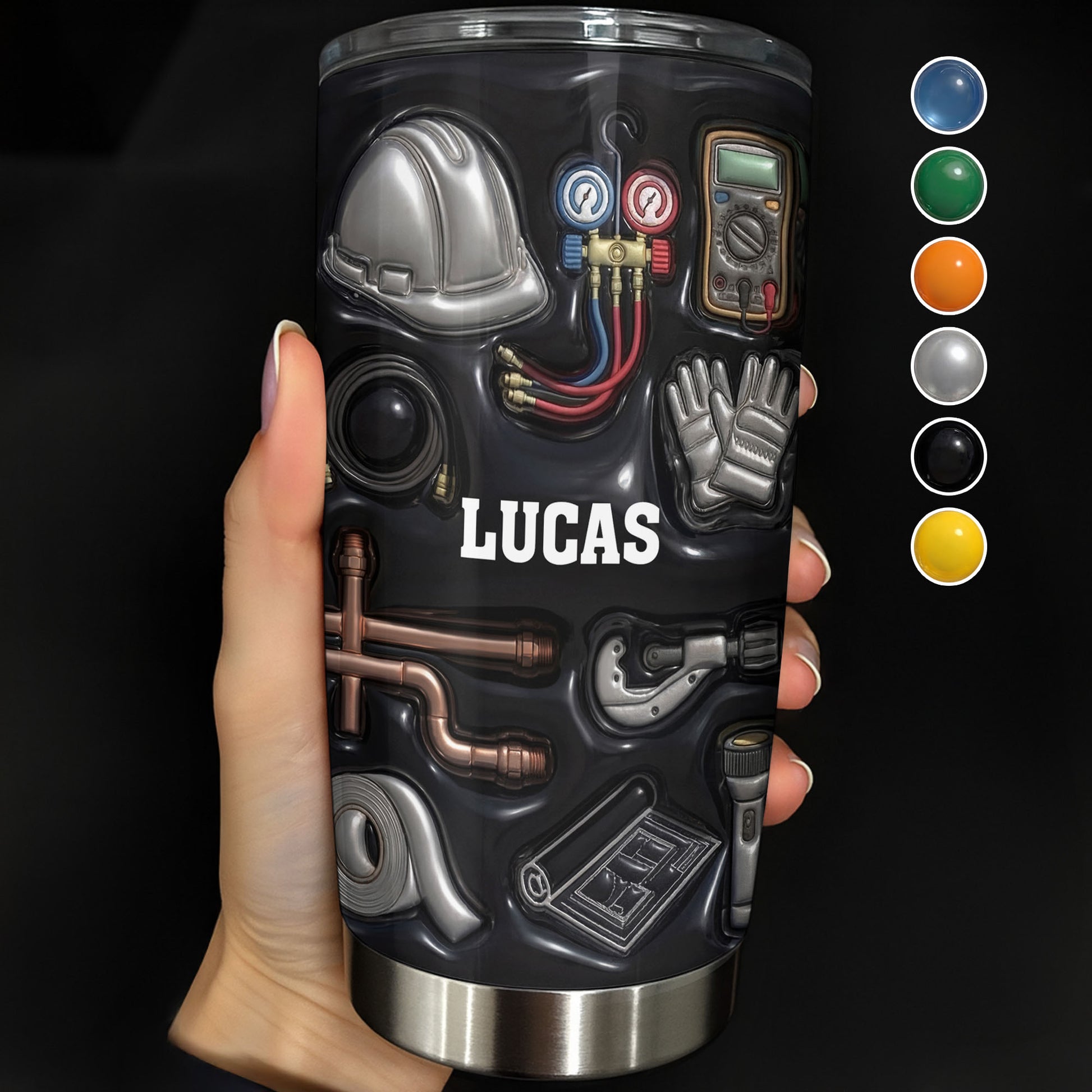 Customizable Construction Theme Tumbler With Tools