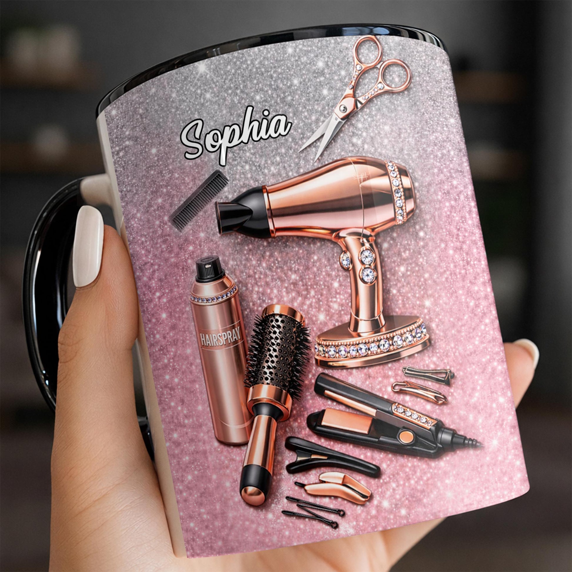 Stylist Tools and Sparkles Hair Dryer Scissors and Flat Iron