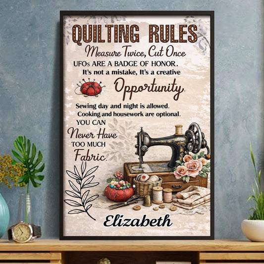 Quilting Rules Measure Twice Cut Once Vintage Sewing Machine And Fabric