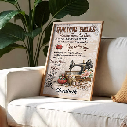 Quilting Rules Measure Twice Cut Once Vintage Sewing Machine And Fabric