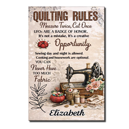 Quilting Rules Measure Twice Cut Once Vintage Sewing Machine And Fabric