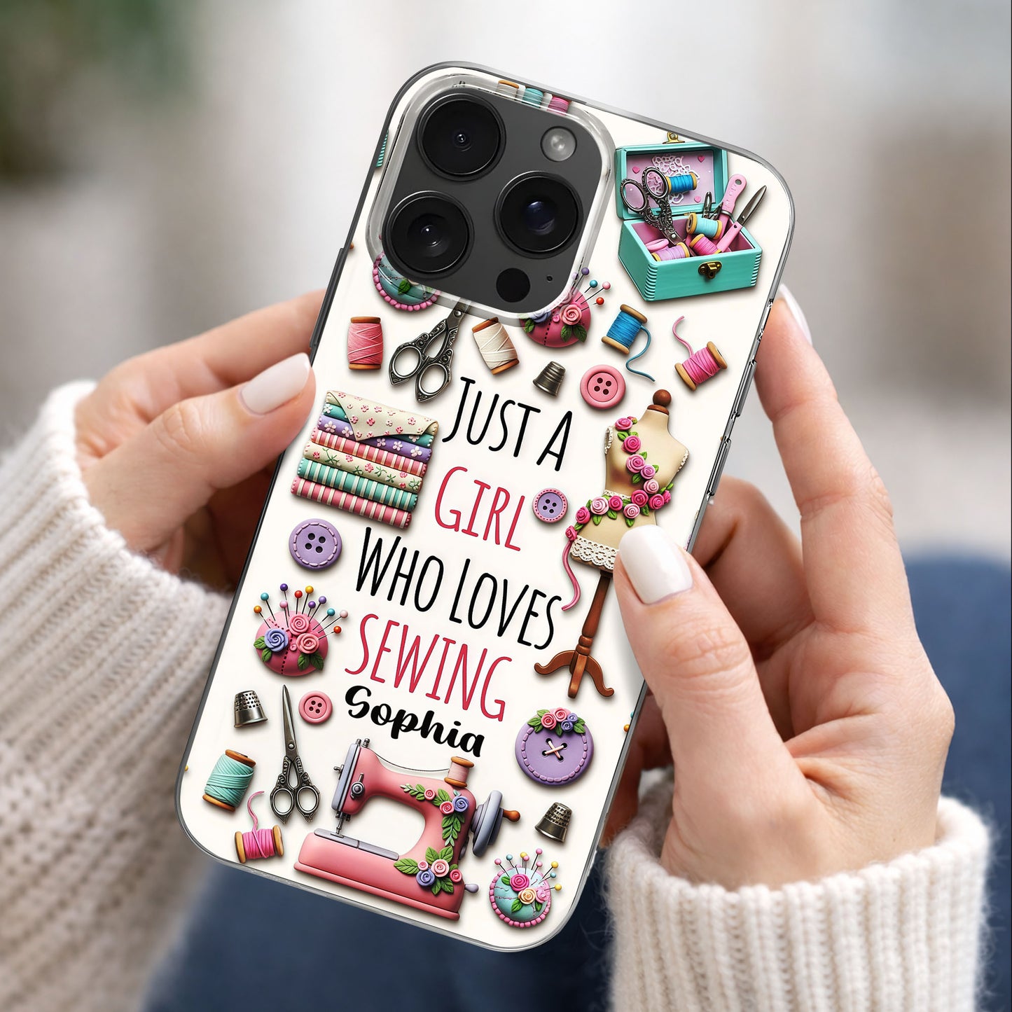 Just A Girl Who Loves Sewing Machine And Thread Pattern