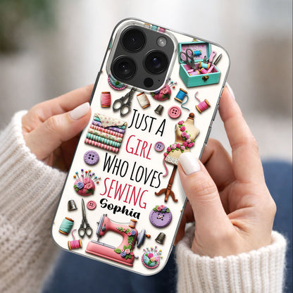 Just A Girl Who Loves Sewing Machine And Thread Pattern