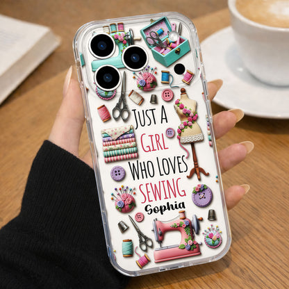 Just A Girl Who Loves Sewing Machine And Thread Pattern