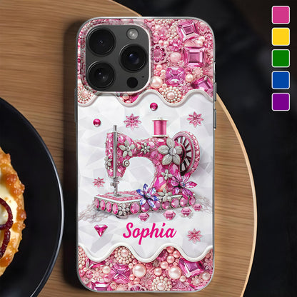 Vintage Sewing Machine With Sparkling Diamonds And Floral Details