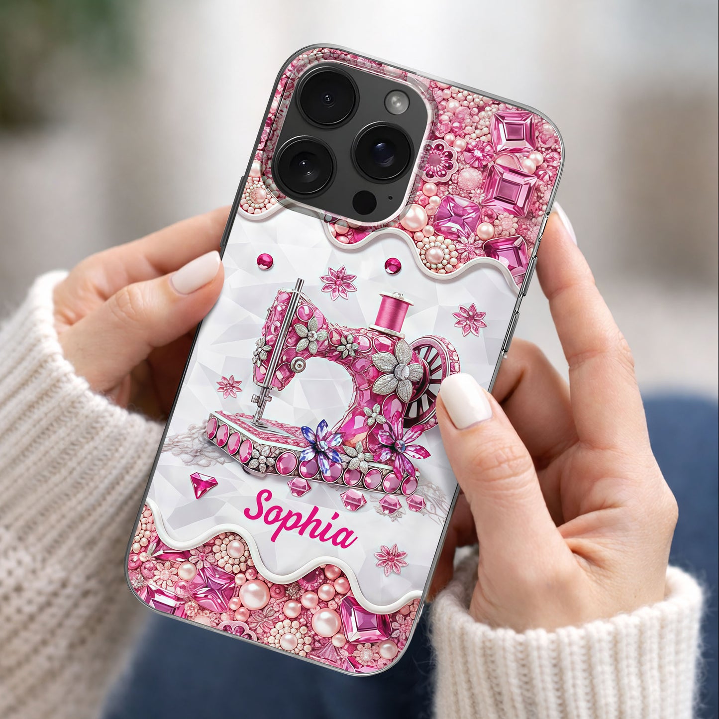 Vintage Sewing Machine With Sparkling Diamonds And Floral Details