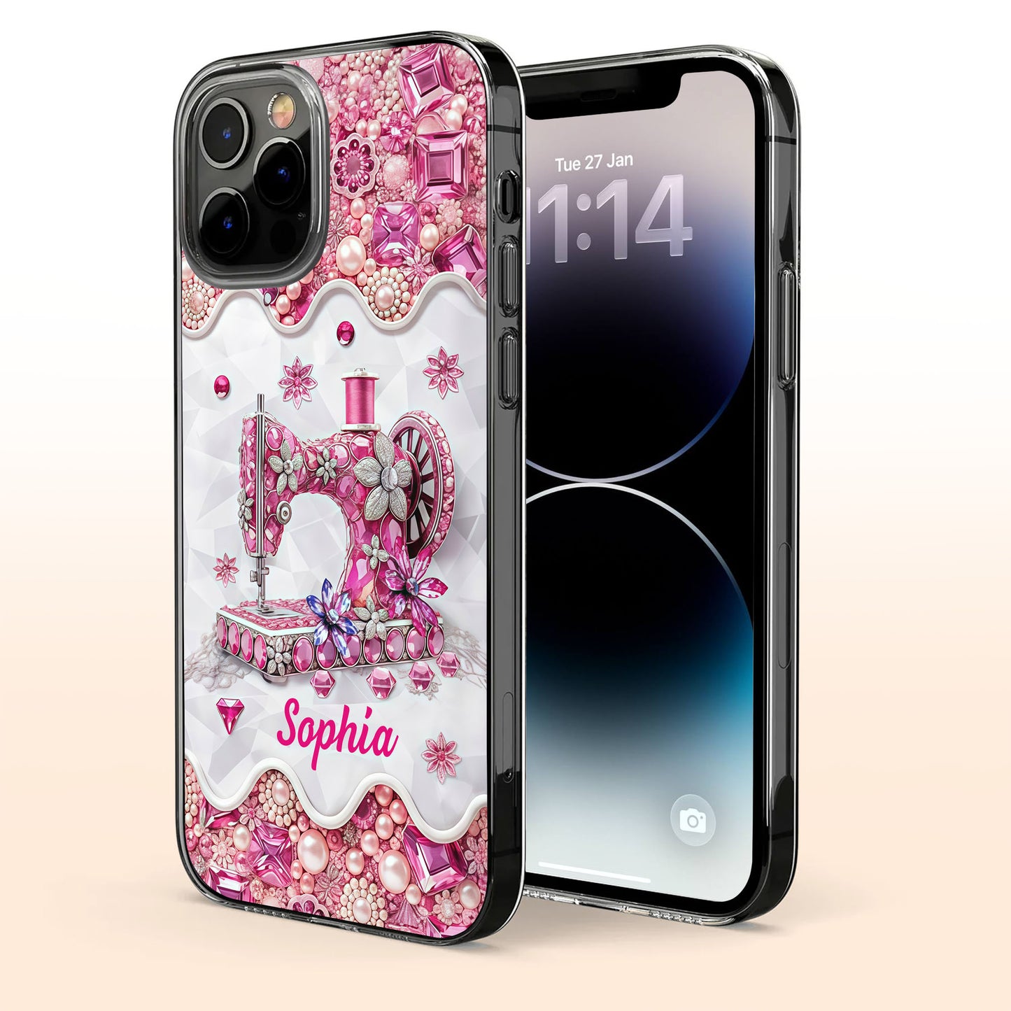 Vintage Sewing Machine With Sparkling Diamonds And Floral Details