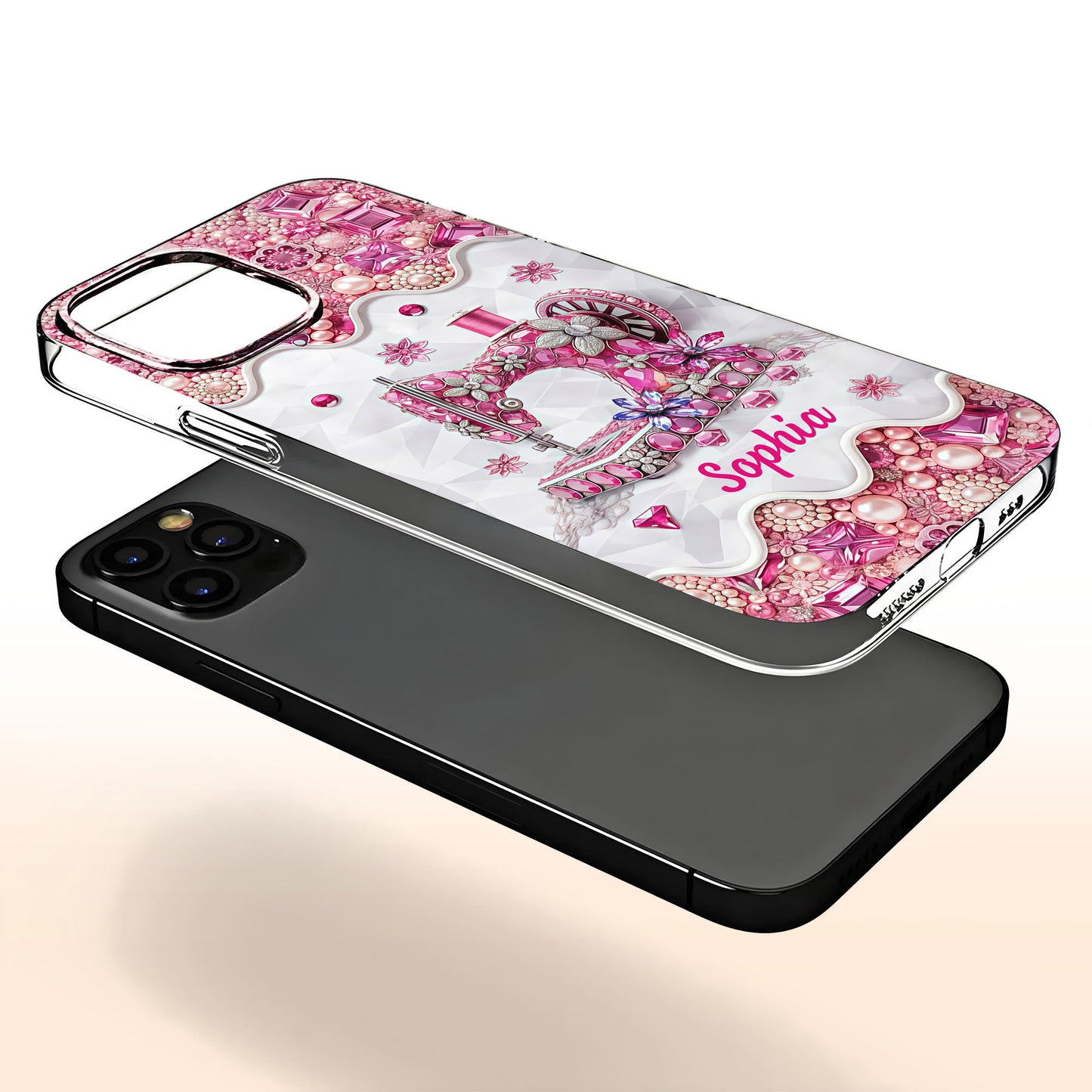 Vintage Sewing Machine With Sparkling Diamonds And Floral Details