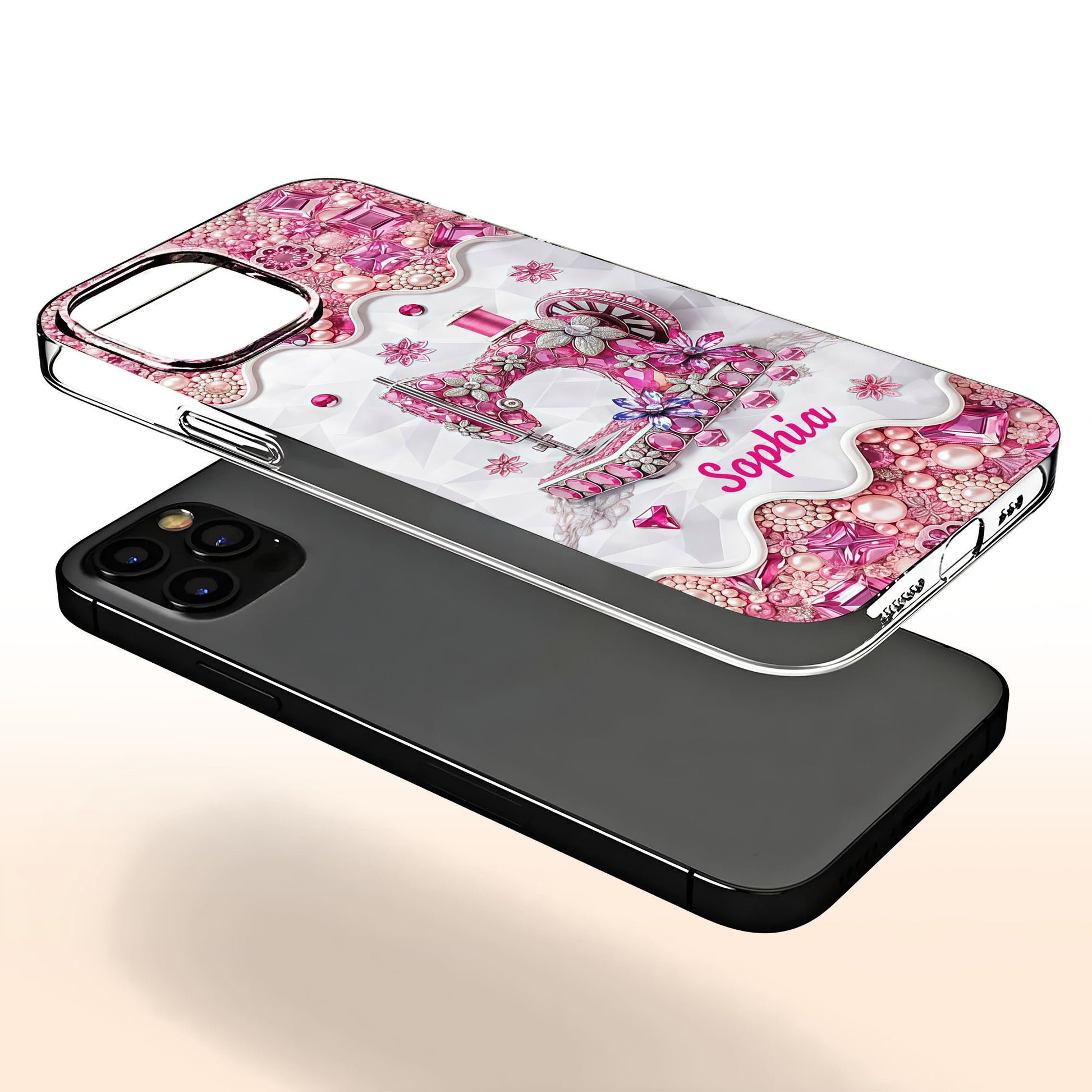 Vintage Sewing Machine With Sparkling Diamonds And Floral Details