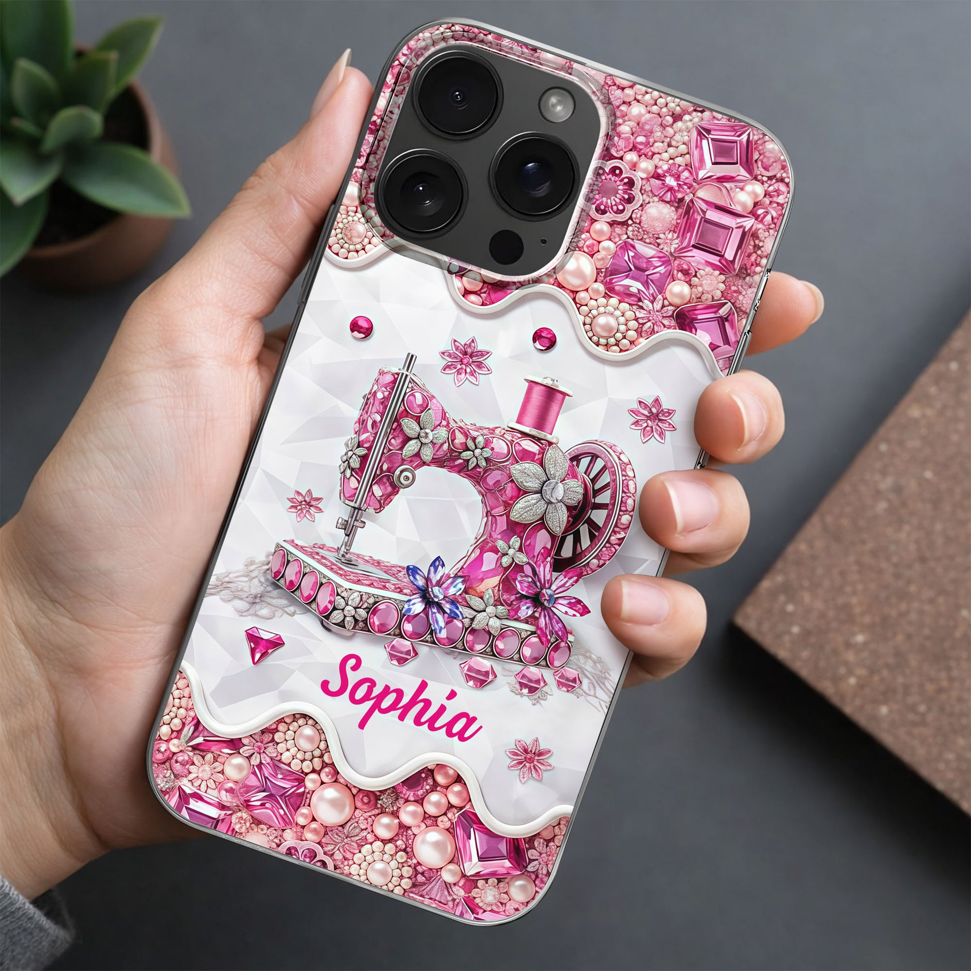 Vintage Sewing Machine With Sparkling Diamonds And Floral Details