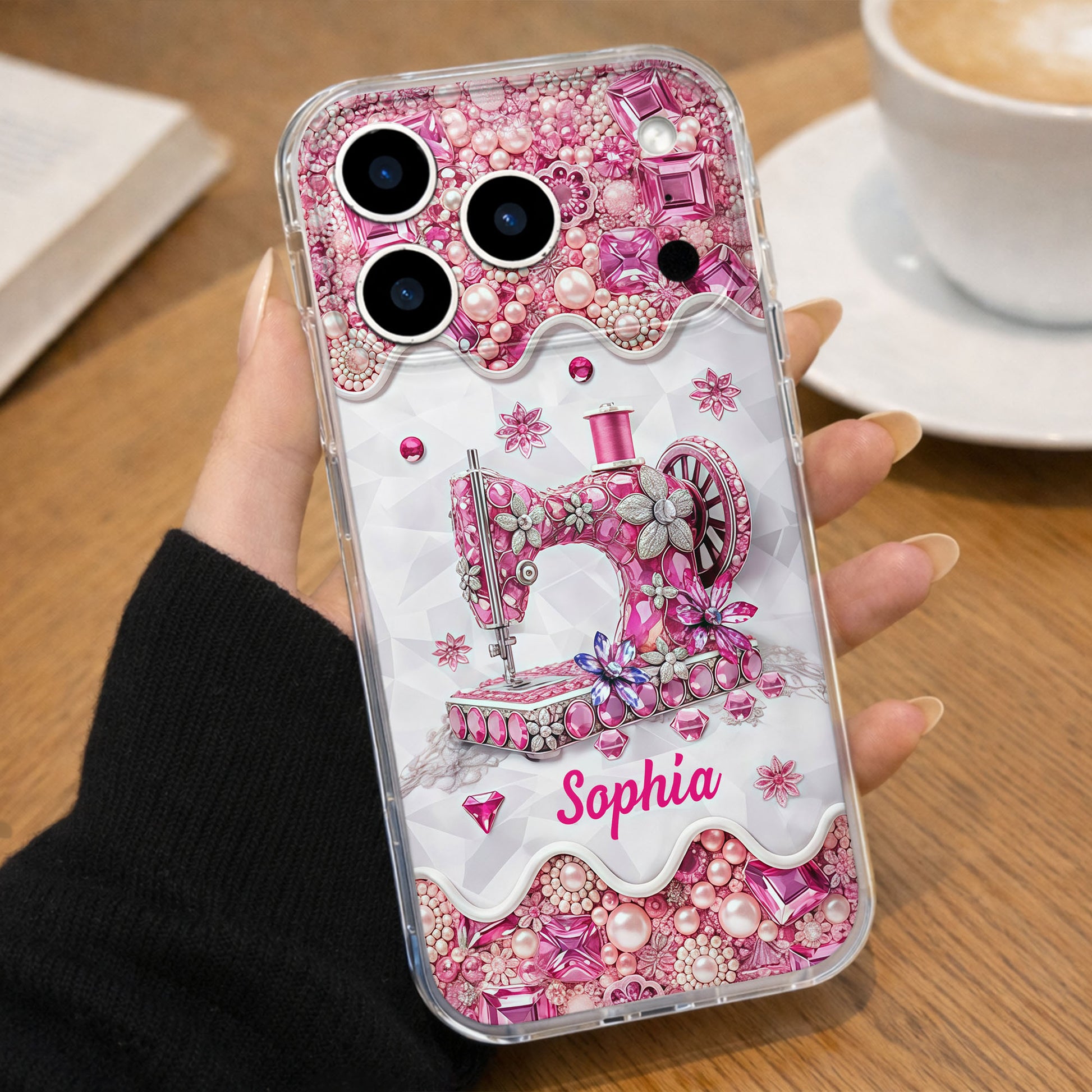 Vintage Sewing Machine With Sparkling Diamonds And Floral Details