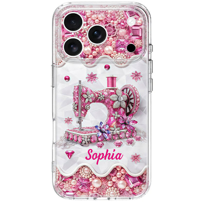 Vintage Sewing Machine With Sparkling Diamonds And Floral Details