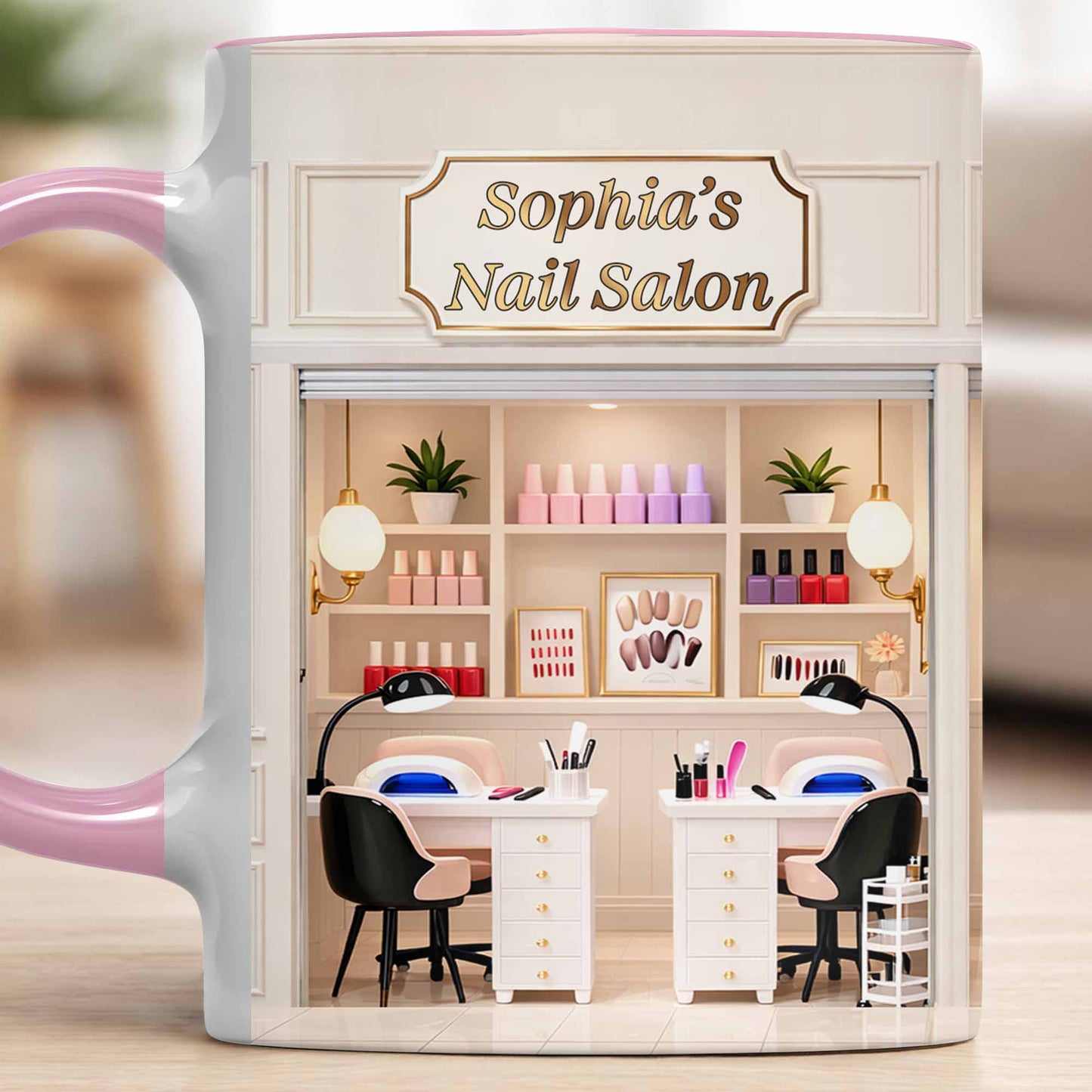 My Nail Salon Interior Scene With Polish Bottles - Personalized Custom Accent Mug - JBS123_AMUG