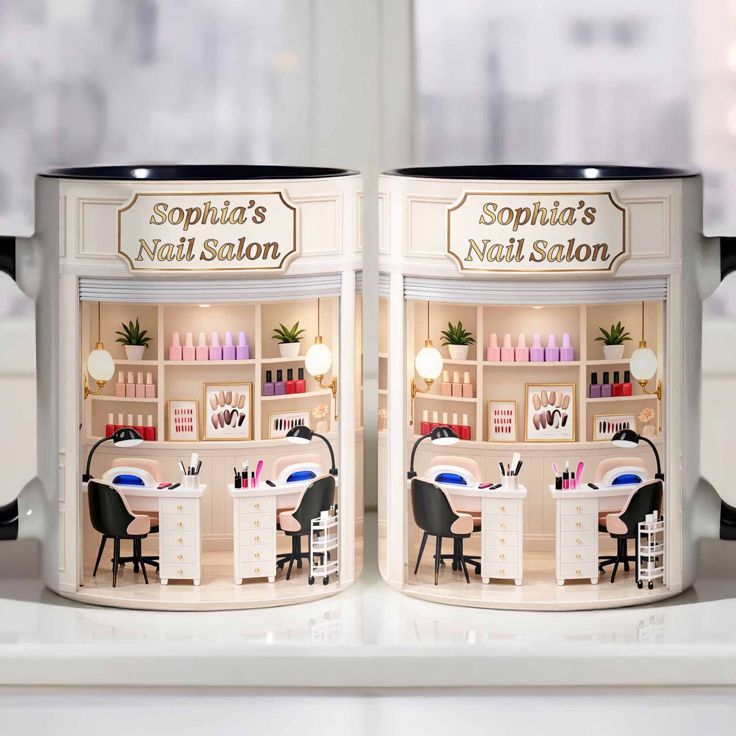 My Nail Salon Interior Scene With Polish Bottles - Personalized Custom Accent Mug - JBS123_AMUG