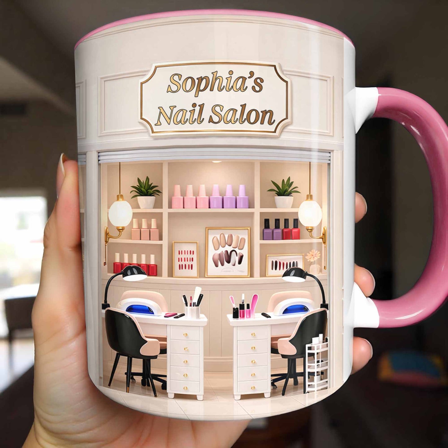 My Nail Salon Interior Scene With Polish Bottles - Personalized Custom Accent Mug - JBS123_AMUG