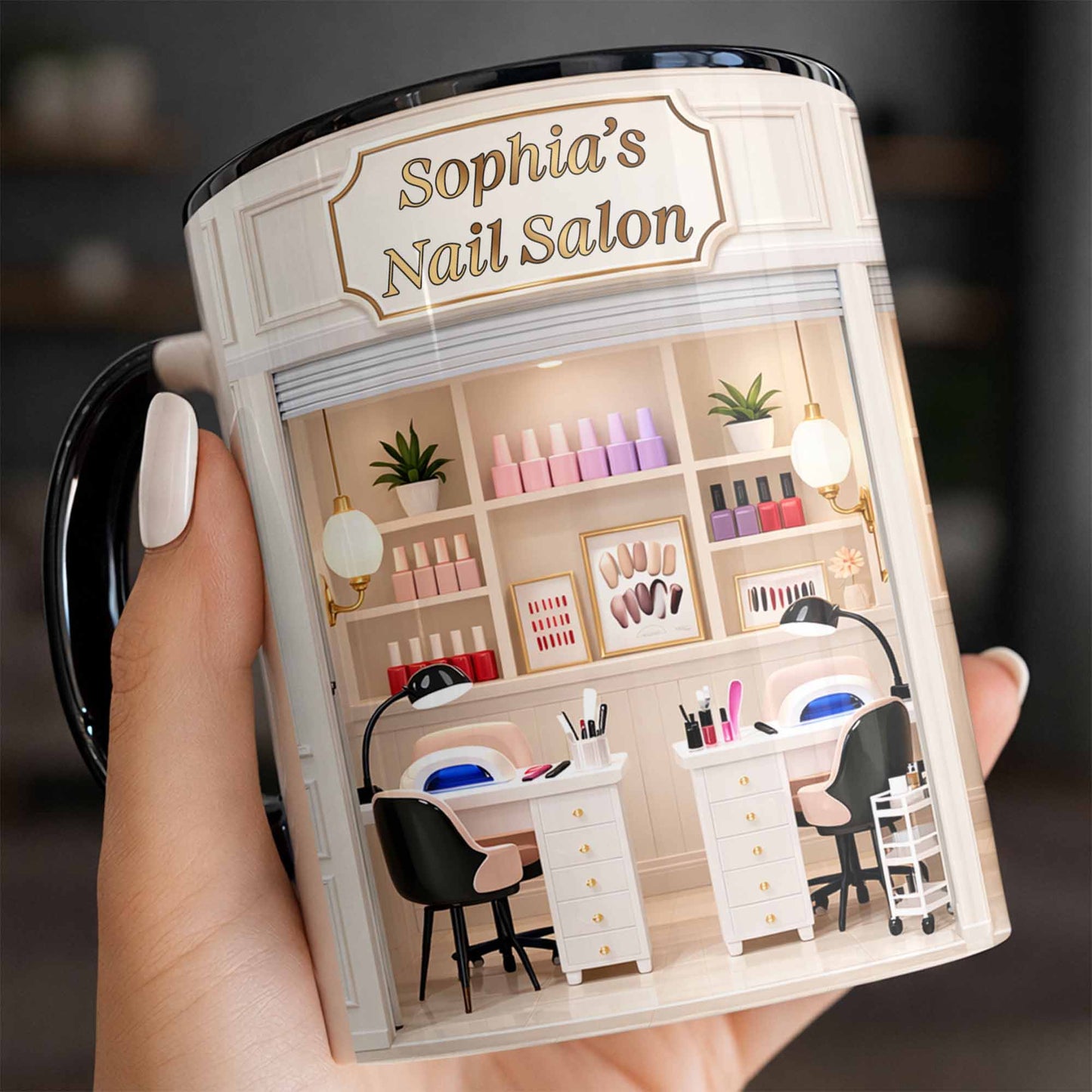 My Nail Salon Interior Scene With Polish Bottles - Personalized Custom Accent Mug - JBS123_AMUG