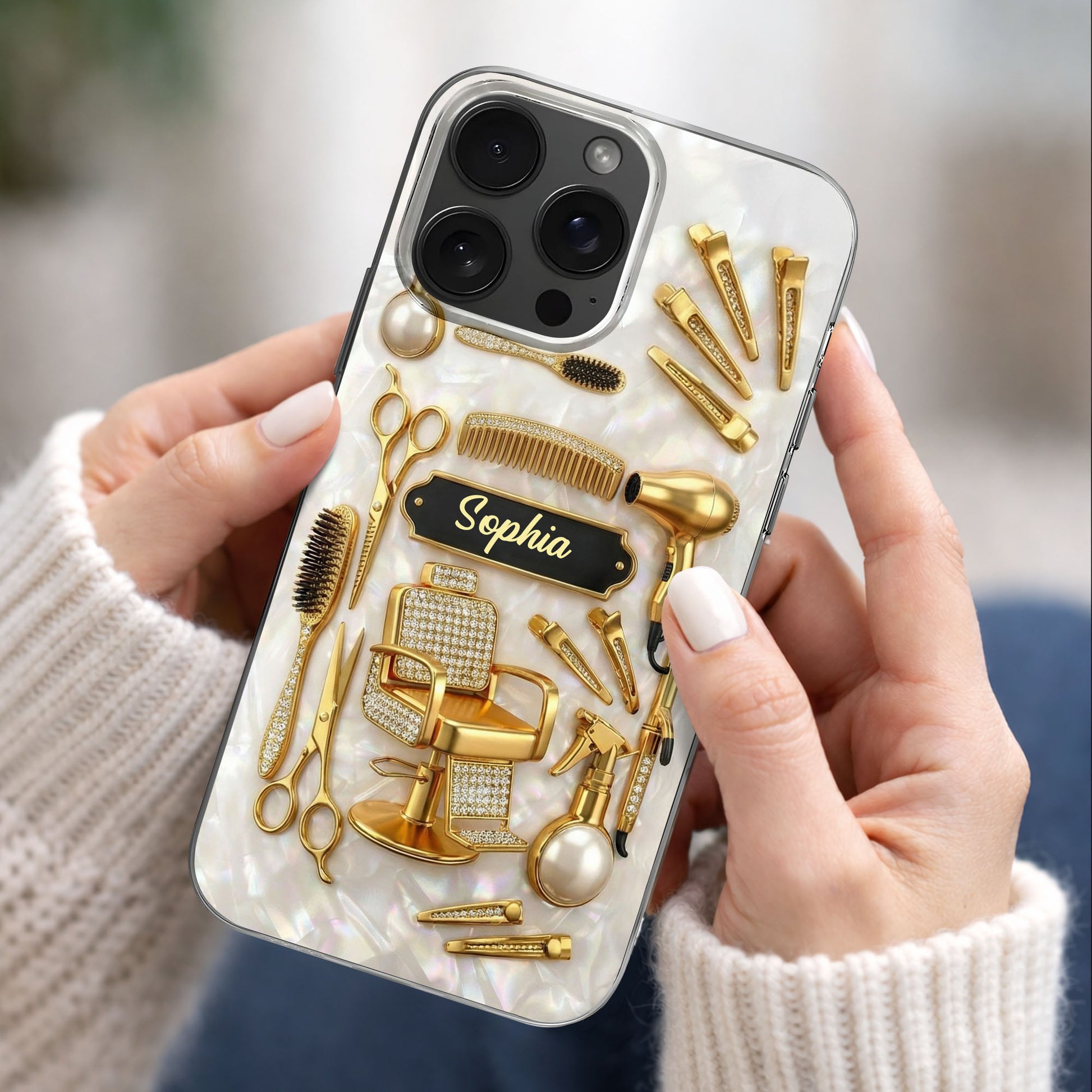 Master Of Style Hair Salon Tools And Golden Barber Chair