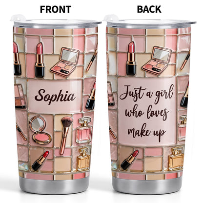 Just A Girl Who Loves Make Up With Lipstick And Cosmetic Palette