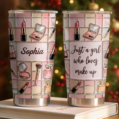 Just A Girl Who Loves Make Up With Lipstick And Cosmetic Palette