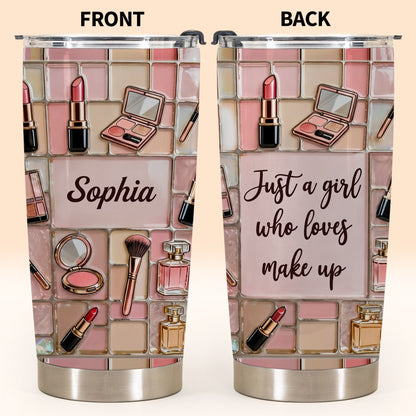 Just A Girl Who Loves Make Up With Lipstick And Cosmetic Palette