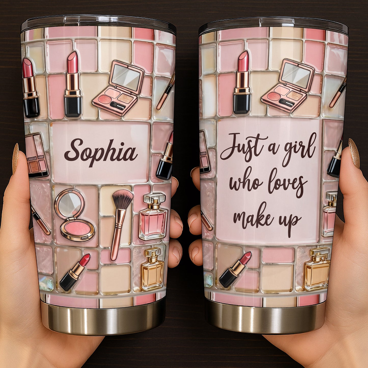 Just A Girl Who Loves Make Up With Lipstick And Cosmetic Palette