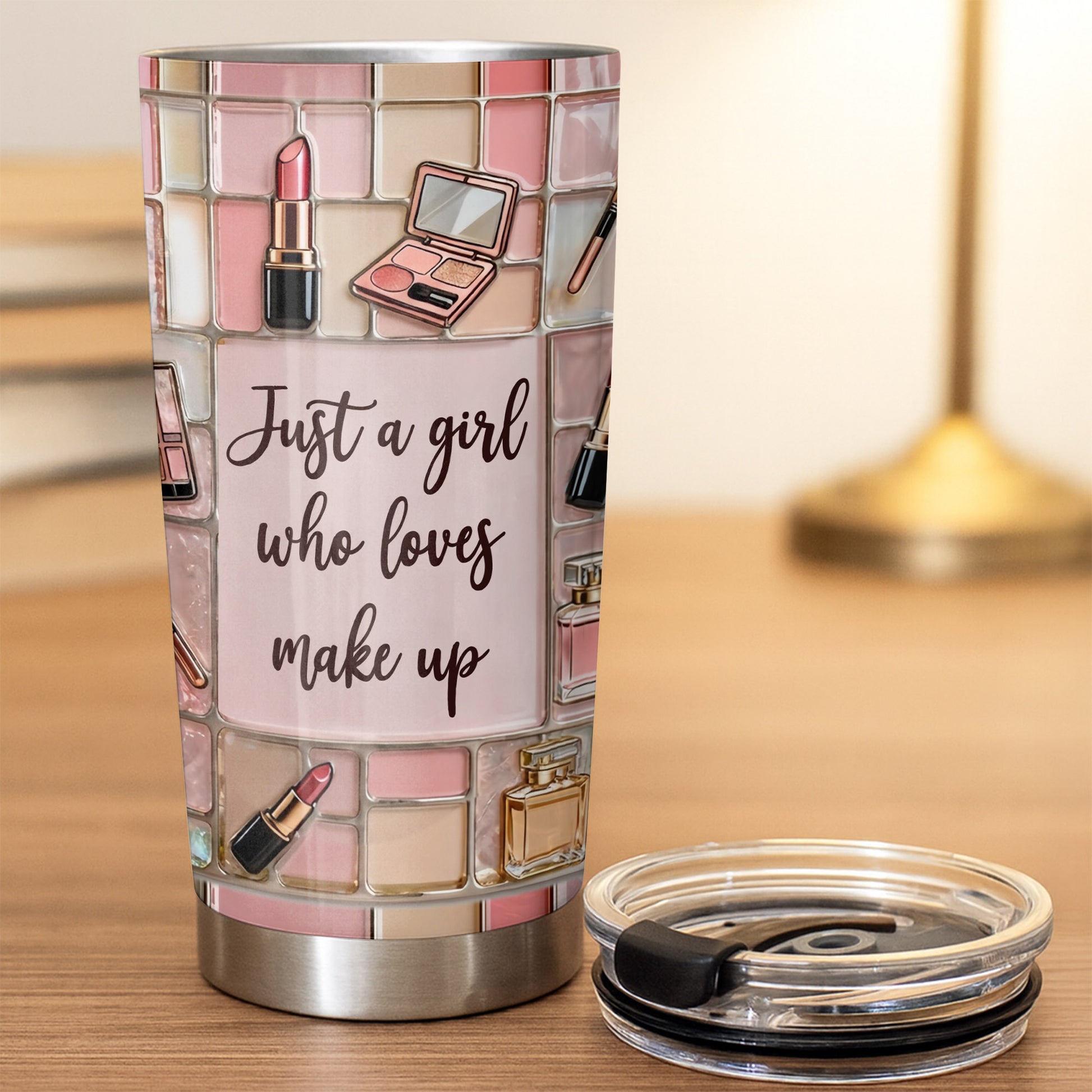 Just A Girl Who Loves Make Up With Lipstick And Cosmetic Palette