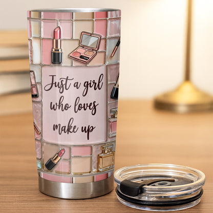 Just A Girl Who Loves Make Up With Lipstick And Cosmetic Palette