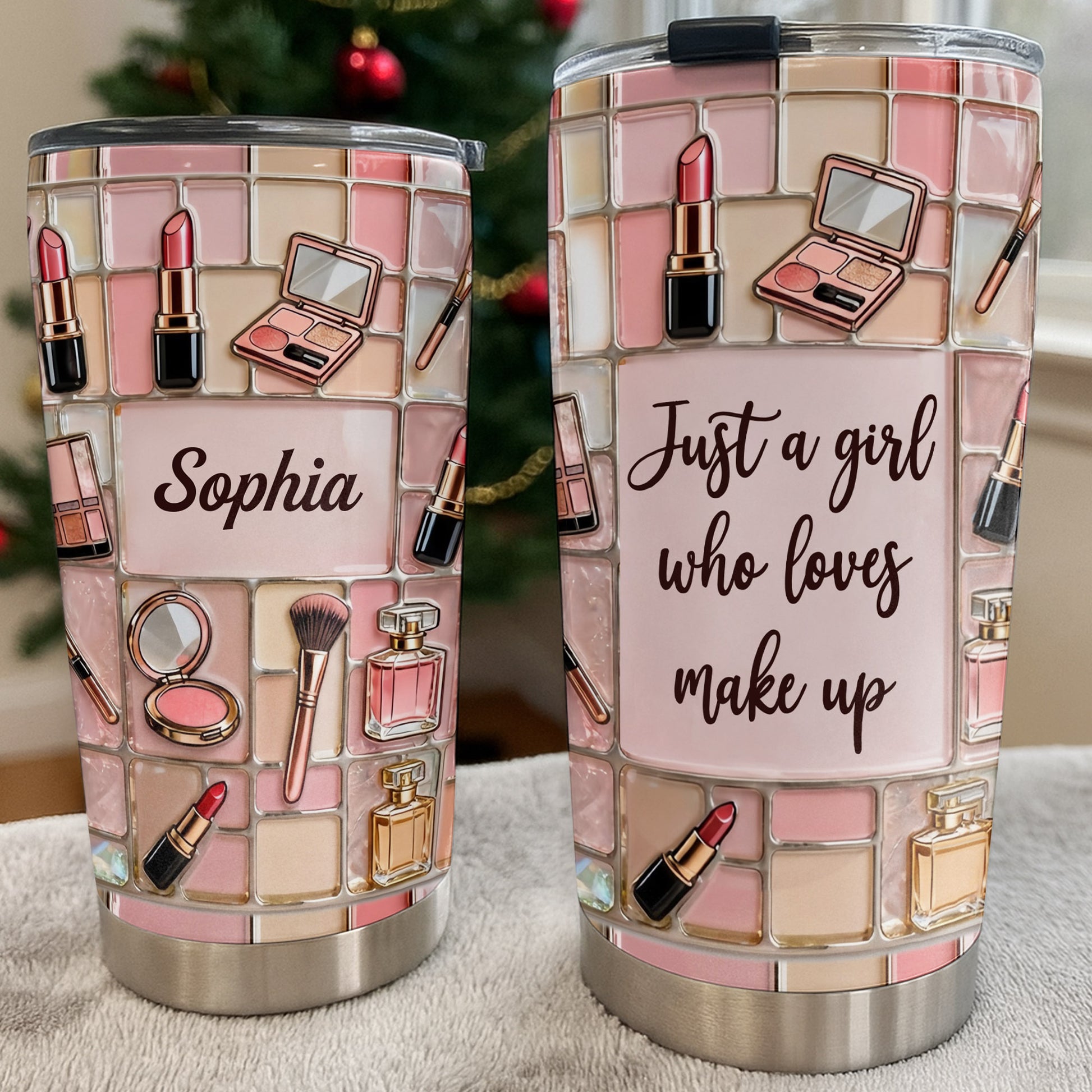 Just A Girl Who Loves Make Up With Lipstick And Cosmetic Palette