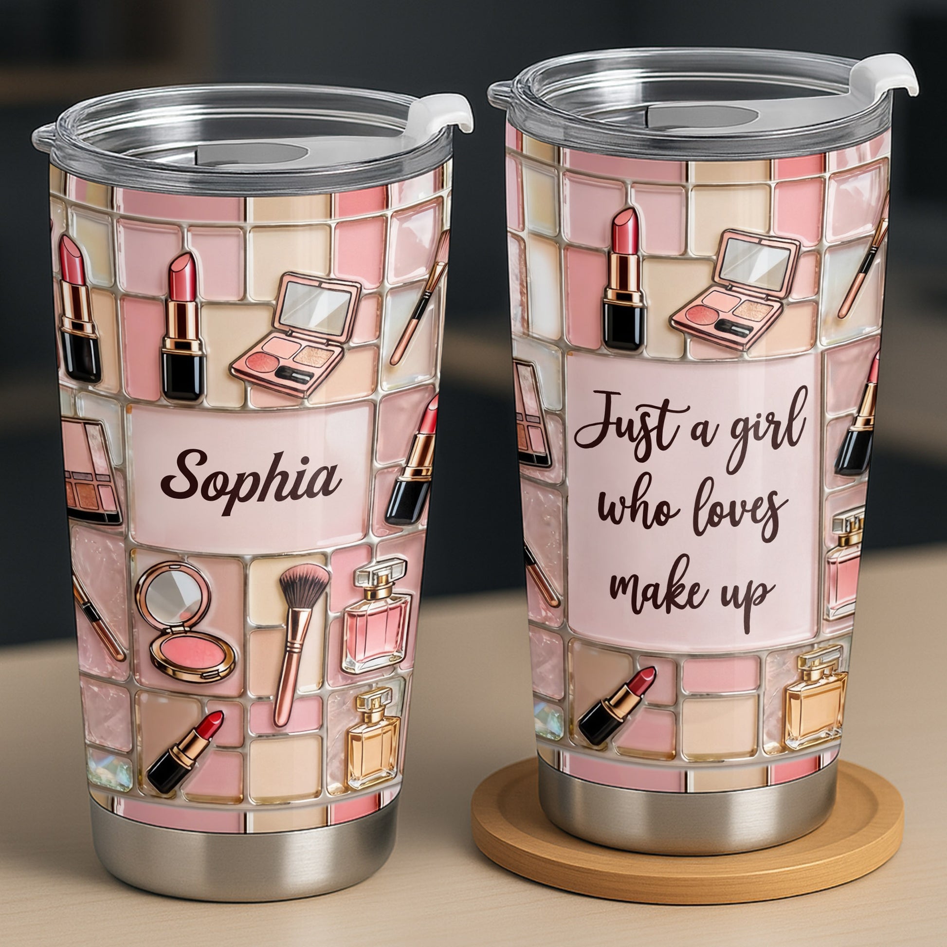 Just A Girl Who Loves Make Up With Lipstick And Cosmetic Palette