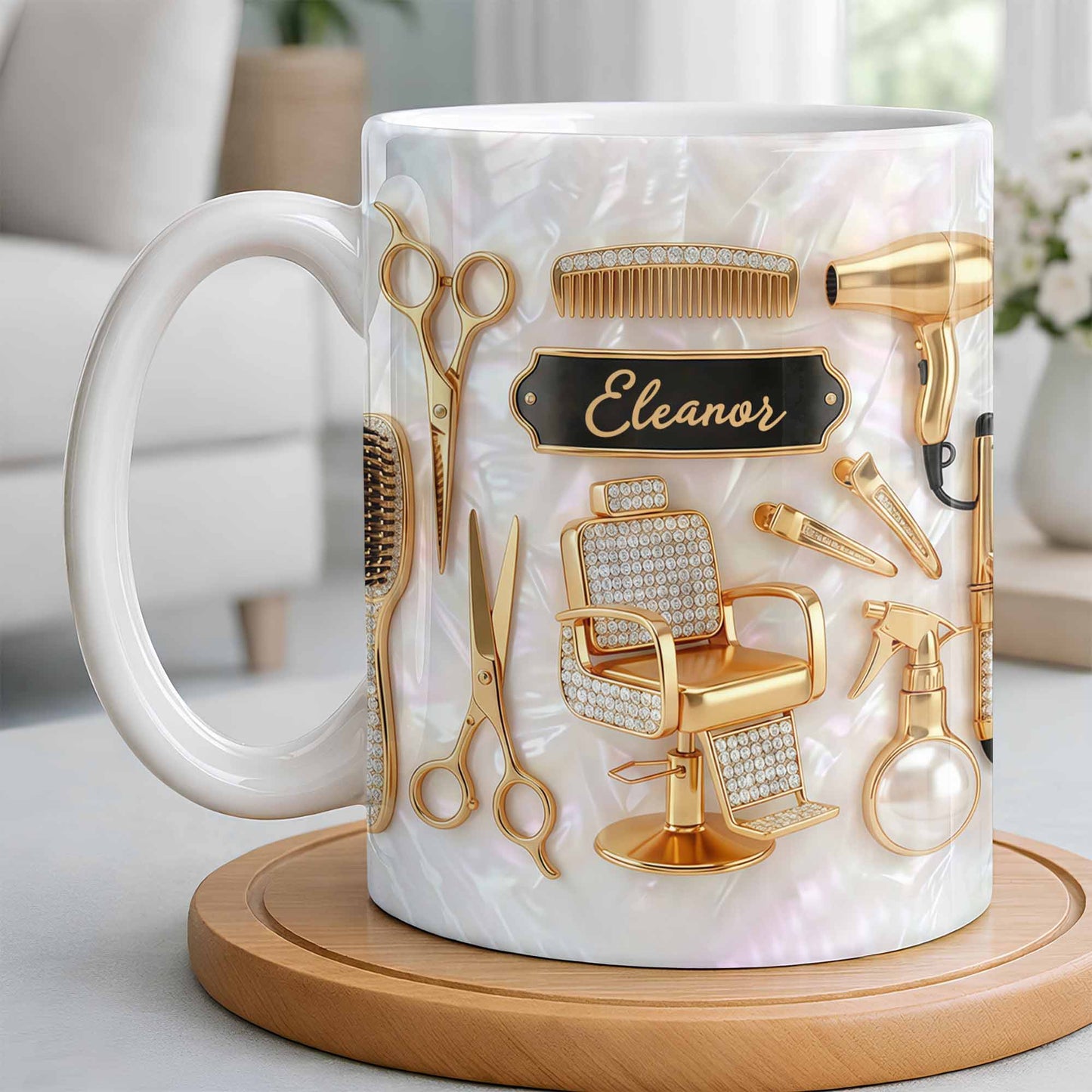 Master of Style Gold Salon Chair Scissors and Professional Hair Artistry - Personalized Custom Coffee Mug - JBS132_MG