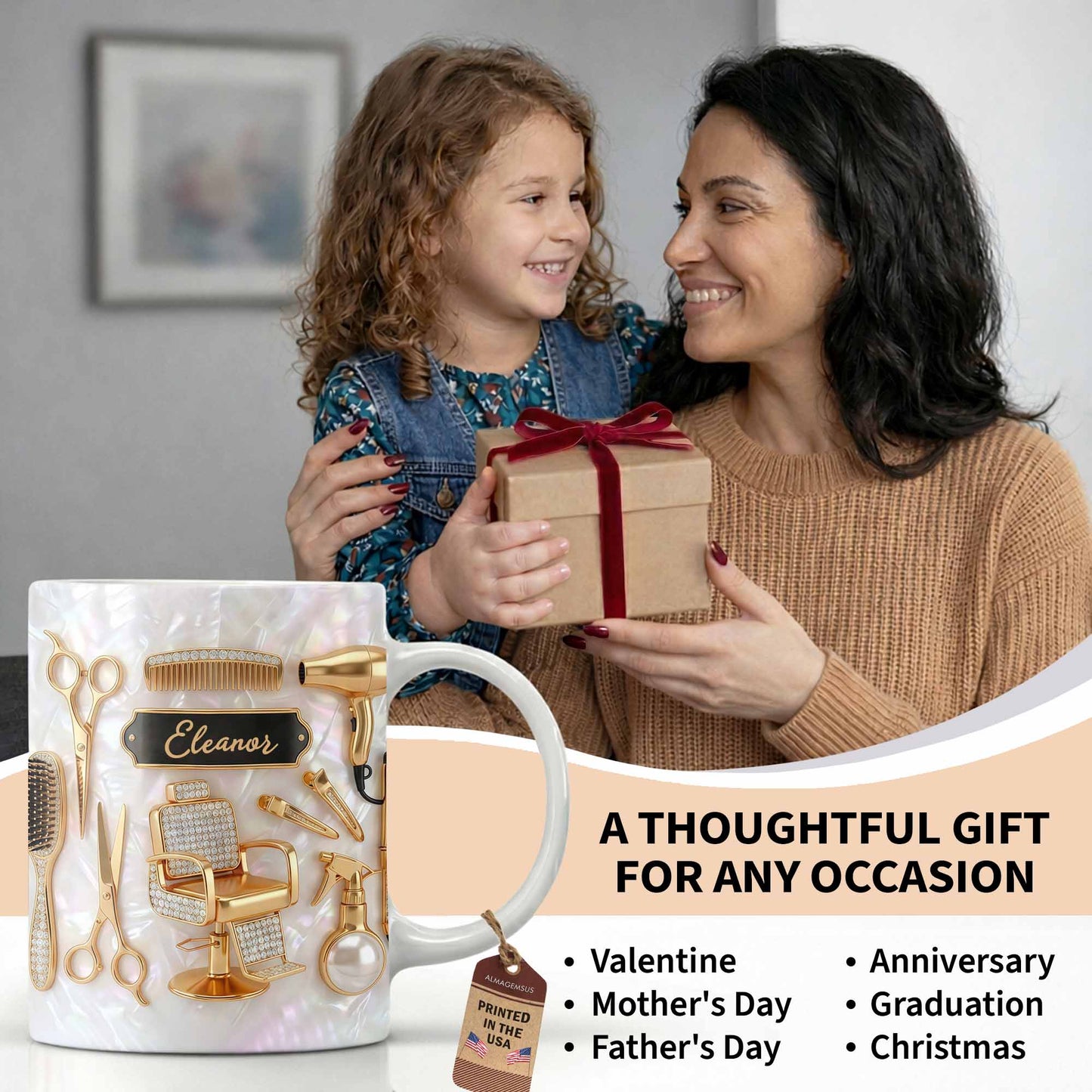 Master of Style Gold Salon Chair Scissors and Professional Hair Artistry - Personalized Custom Coffee Mug - JBS132_MG