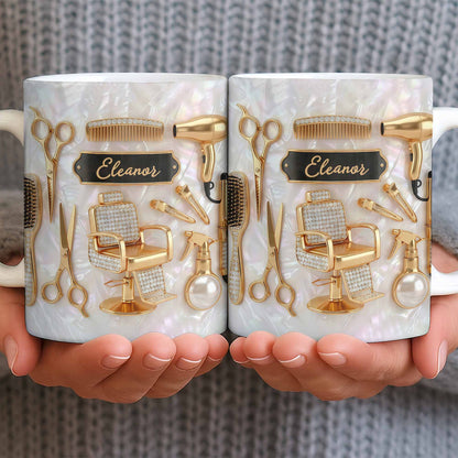 Master of Style Gold Salon Chair Scissors and Professional Hair Artistry - Personalized Custom Coffee Mug - JBS132_MG
