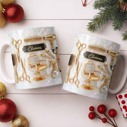 Master of Style Gold Salon Chair Scissors and Professional Hair Artistry - Personalized Custom Coffee Mug - JBS132_MG