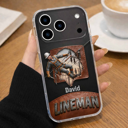 Lineman Utility Worker Working On Power Lines