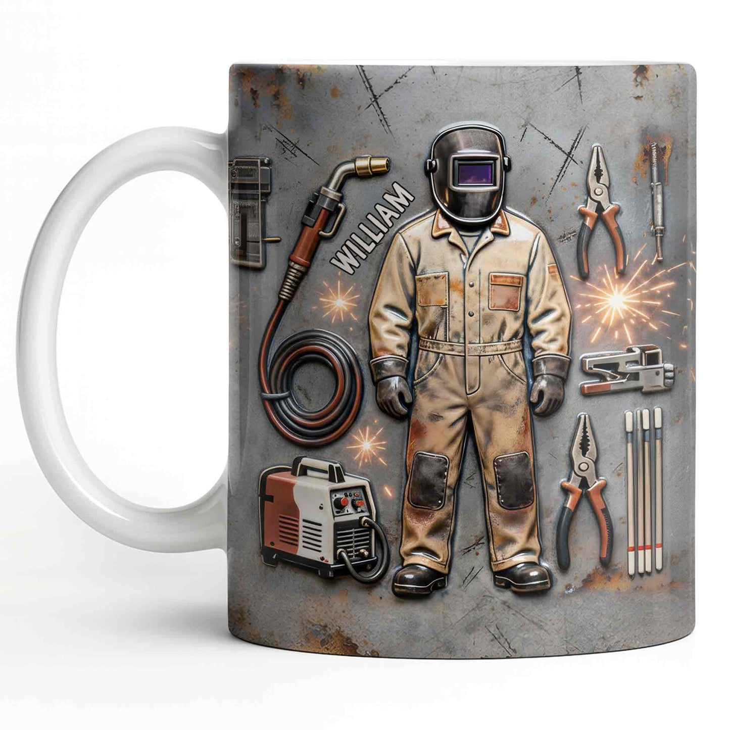 Hardworking Welder At Service With Welding Tools And Gear