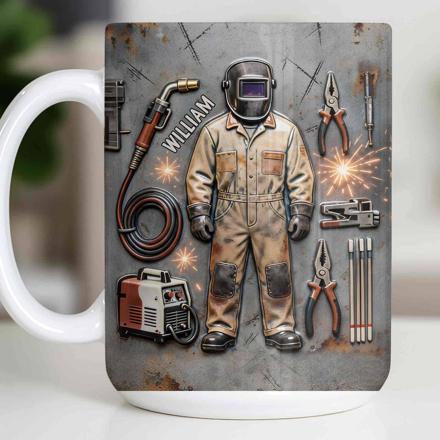 Hardworking Welder At Service With Welding Tools And Gear