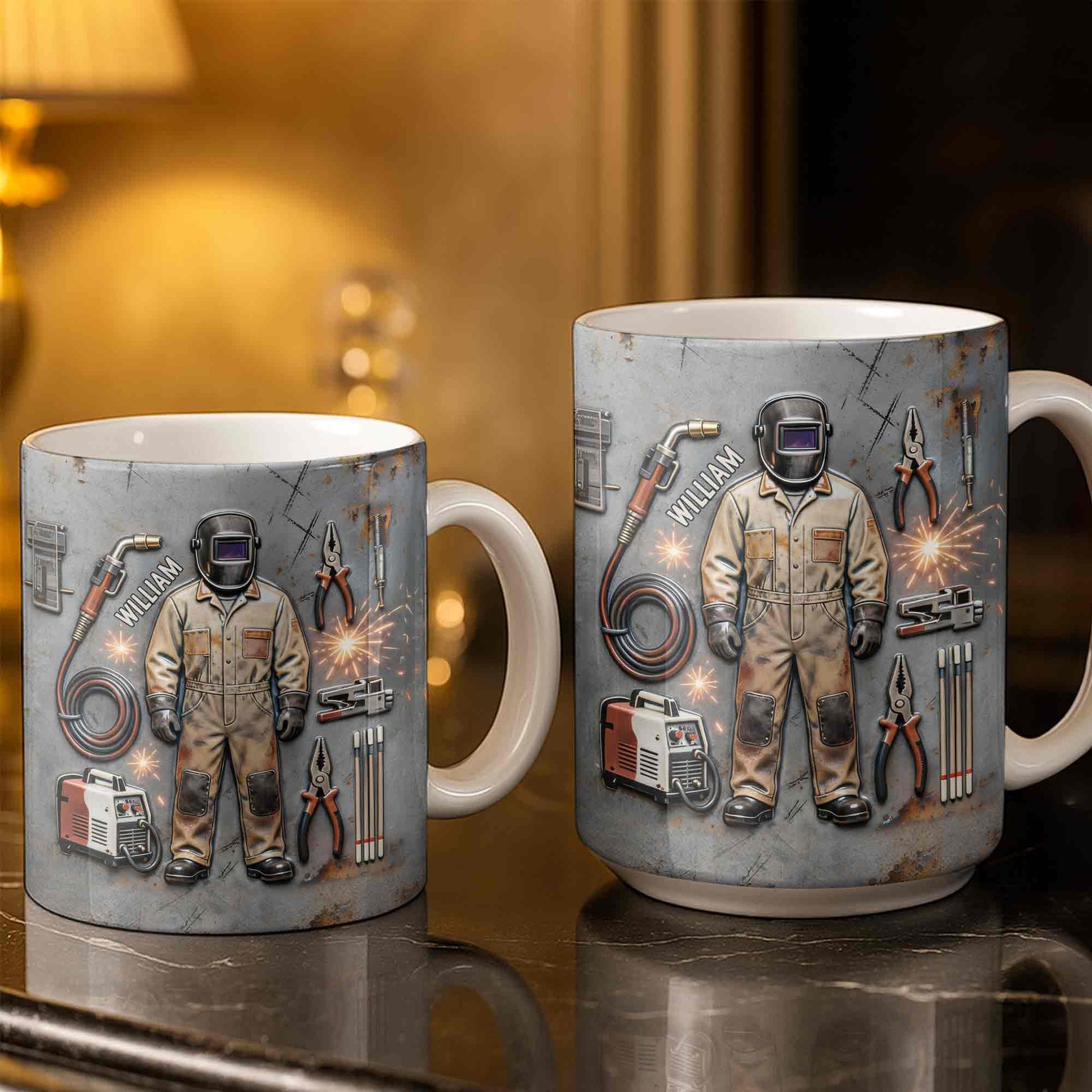 Hardworking Welder At Service With Welding Tools And Gear