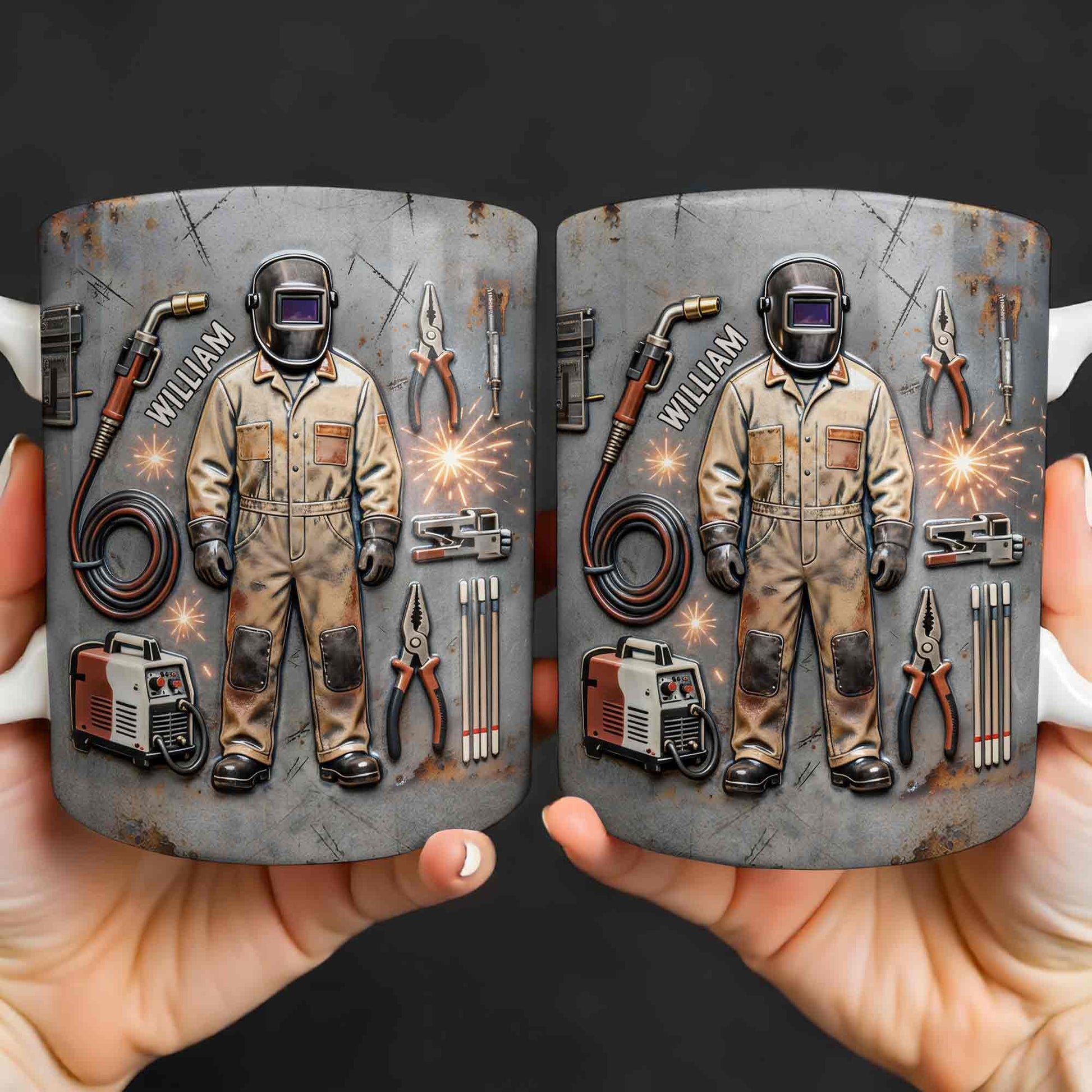 Hardworking Welder At Service With Welding Tools And Gear