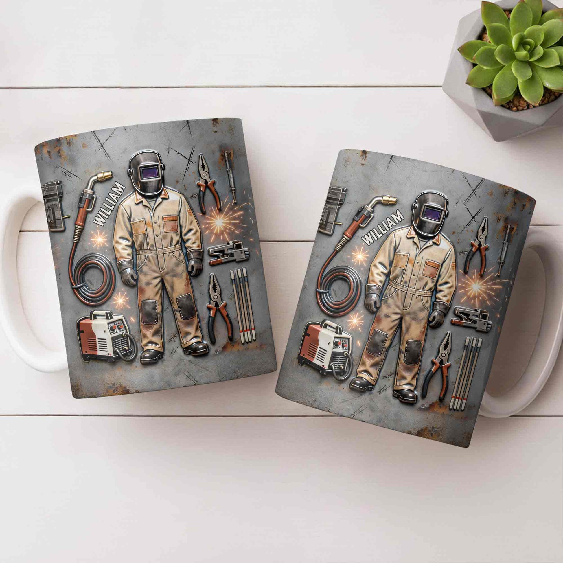 Hardworking Welder At Service With Welding Tools And Gear