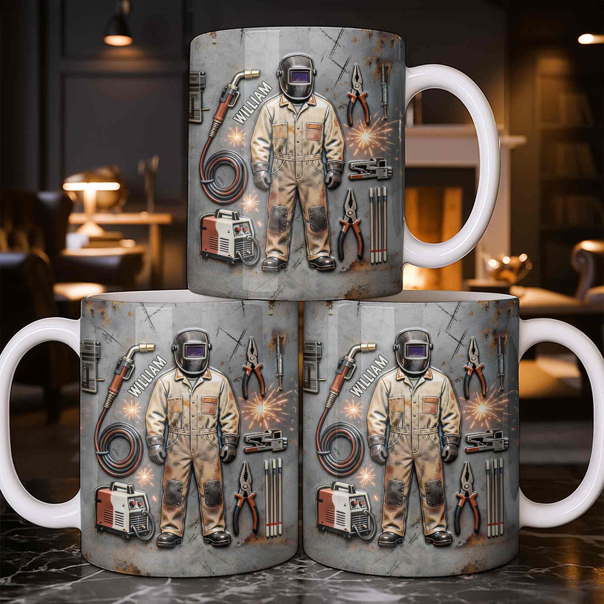 Hardworking Welder At Service With Welding Tools And Gear