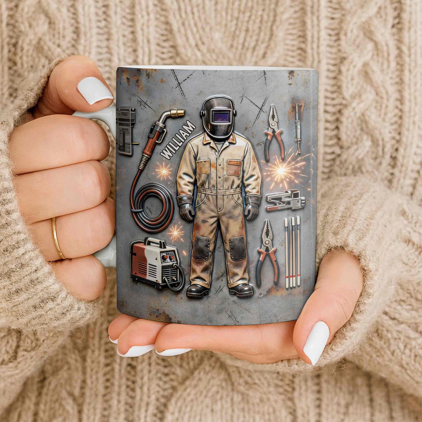 Hardworking Welder At Service With Welding Tools And Gear