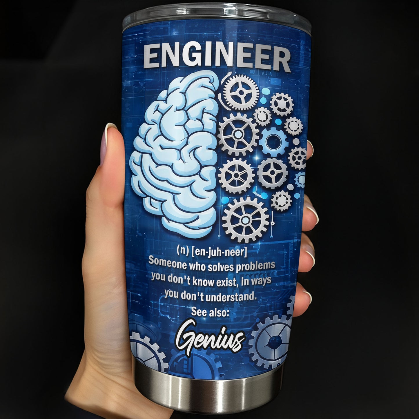 Engineer Someone Who Solves Problems Brain And Gears Design - Personalized Custom Stainless Steel Tumbler 20oz 30oz - JBS136_TB
